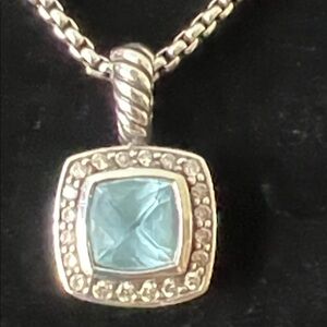 David Yurman Petite Albion Pendant Necklace in Sterling Silver with blue Topaz